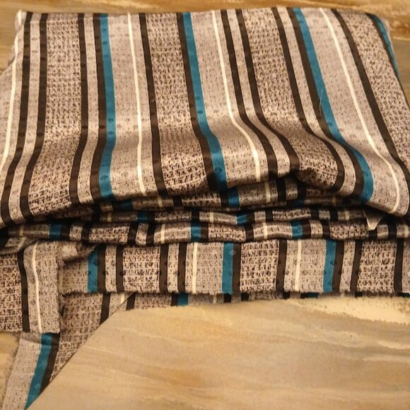 New Chiffon Fabric By The Yard Gray Teal Black Stripe Very Pretty! No stretch - Picture 2 of 5